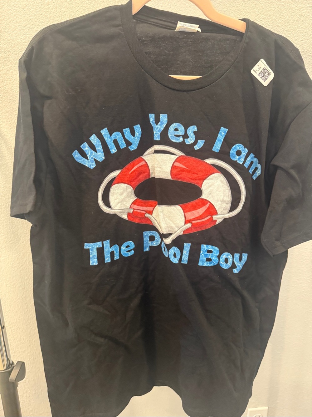 Men’s black 'Pool Boy' Swim T-Shirt with Red & White Lifebuoy large